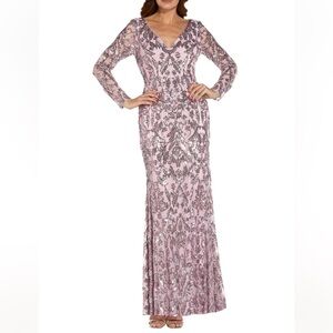 Sequin Long Sleeve Dress: Smoky Rose